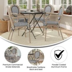 Emma & Oliver Massalia Set Of Four Indoor/Outdoor Stacking Thonet Bistro Style Chairs With Arms, Textilene Seat And Bamboo Finished Metal Frame -Home office GUEST 994a2fab 769c 4e38 9dab b0e975e9bb9d