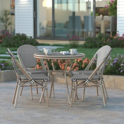 Emma & Oliver Massalia Indoor/Outdoor Bistro Style 31.5 In. Table With Textilene, Glass Top, And Four Chairs - Metal Frame 2 Emma & Oliver Massalia Indoor/Outdoor Bistro Style 31.5 In. Table With Textilene, Glass Top, And Four Chairs - Metal Frame - Image 2