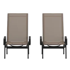 Emma And Oliver Set Of 2 Textilene Adjustable 5 Position Patio Chaise Lounge With Armrests And Metal Frame -Home office GUEST 9b23317e c63f 4ca2 8807 5a145b255980