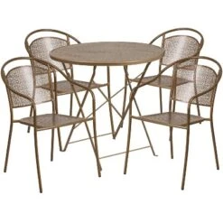 Emma And Oliver Commercial Grade 30" Round Metal Folding Patio Table Set W/ 4 Round Back Chairs -Home office GUEST 9b3b2ef2 bdd2 45cb b507 7e0e69b98d05
