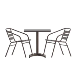 Emma And Oliver 23.5'' Square Aluminum Indoor-Outdoor Table Set With 2 Slat Back Chairs -Home office GUEST 9c9460fa ad33 446f 8dd3 4f5f521bb30a