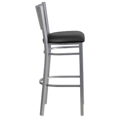 Emma And Oliver Silver Slat Back Metal Restaurant Dining Barstool 7 Emma And Oliver Silver Slat Back Metal Restaurant Dining Barstool - Image 7