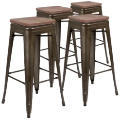 Emma And Oliver 30" High Metal Indoor Bar Stool With Wood Seat - Stackable Set Of 4 -Home office GUEST 9e368941 df4e 48e2 a89b 2c7ae48c704f