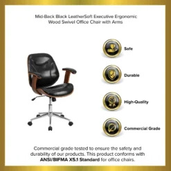 Emma And Oliver Mid-Back Black LeatherSoft Executive Ergonomic Wood Swivel Office Chair - Arms 19 Emma And Oliver Mid-Back Black LeatherSoft Executive Ergonomic Wood Swivel Office Chair - Arms -Home office GUEST 9e9f79e6 459d 47d5 89b1 5118d4d0f6b8