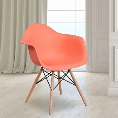 Emma And Oliver Plastic Accent Dining Chair With Arms And Wooden Legs 1 Emma And Oliver Plastic Accent Dining Chair With Arms And Wooden Legs