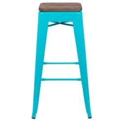Emma And Oliver 30" High Metal Indoor Bar Stool With Wood Seat - Stackable Set Of 4 -Home office GUEST 9feee341 5d5b 429f aabf 0b122799147a