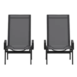 Emma And Oliver Set Of 2 Textilene Adjustable 5 Position Patio Chaise Lounge With Armrests And Metal Frame -Home office GUEST a046da1d 01e8 4052 8aa0 433de8d41323
