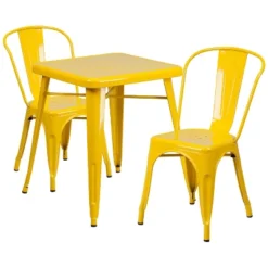Emma And Oliver Commercial Grade 23.75" Square Metal Indoor-Outdoor Table Set W/ 2 Stack Chairs -Home office GUEST a0fa0ac6 fe9e 4414 8515 40340a08863e