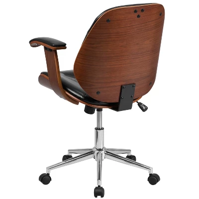 Emma And Oliver Mid-Back Black LeatherSoft Executive Ergonomic Wood Swivel Office Chair - Arms 6 Emma And Oliver Mid-Back Black LeatherSoft Executive Ergonomic Wood Swivel Office Chair - Arms - Image 6
