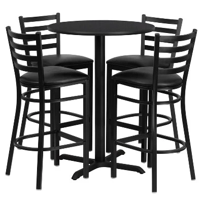 Emma And Oliver 30" Round Laminate Table Set With X-Base And 4 Ladder Back Stools 4 Emma And Oliver 30" Round Laminate Table Set With X-Base And 4 Ladder Back Stools - Image 4