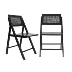 Emma And Oliver Set Of 2 Cane Rattan Folding Chairs With Solid Wood Frames And Seats And Breathable Woven Rattan Backrest -Home office GUEST a4049be0 70f1 48c8 a9a6 15175e6272a8