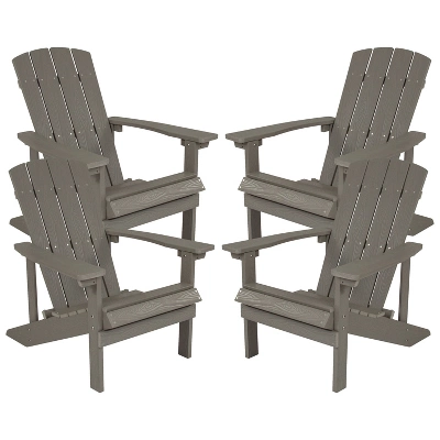 Emma And Oliver 4 Pack Outdoor All-Weather Poly Resin Wood Adirondack Chairs 13 Emma And Oliver 4 Pack Outdoor All-Weather Poly Resin Wood Adirondack Chairs - Image 13