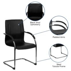 Emma And Oliver 4 Pack Black Vinyl Side Reception Chair W/ Chrome Sled Base - Lobby & Guest Seating -Home office GUEST a5a659d0 3d24 40f8 836d fa7b60e42580