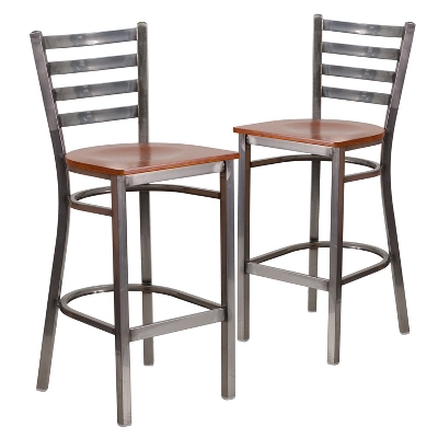 Emma And Oliver 2 Pack Clear Coated Ladder Back Metal Restaurant Barstool 7 Emma And Oliver 2 Pack Clear Coated Ladder Back Metal Restaurant Barstool - Image 7