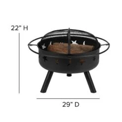 Emma And Oliver Three Piece Hartford Camping Set With Two Faux Wood Adirondack Chairs And Star And Moon Fire Pit With Mesh Cover -Home office GUEST a6e66b83 47a3 4a0f b3ba 3aaac177bb12