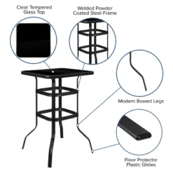 Emma And Oliver 3 Piece Outdoor Bar Height Set-Glass Patio Bar Table-All-Weather Barstools -Home office GUEST a7681836 038e 40a0 8593 444afb542f6e 1