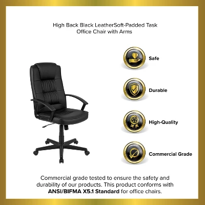 Emma And Oliver High Back Black LeatherSoft Task Chair With Arms - Desk Chair 12 Emma And Oliver High Back Black LeatherSoft Task Chair With Arms - Desk Chair - Image 12