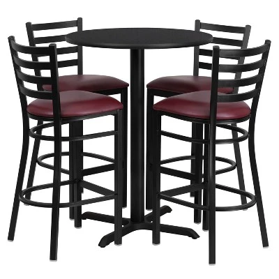 Emma And Oliver 30" Round Laminate Table Set With X-Base And 4 Ladder Back Stools 7 Emma And Oliver 30" Round Laminate Table Set With X-Base And 4 Ladder Back Stools - Image 7