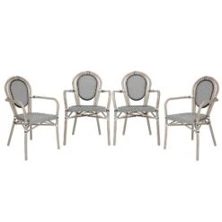 Emma & Oliver Massalia Set Of Four Indoor/Outdoor Stacking Thonet Bistro Style Chairs With Arms, Textilene Seat And Bamboo Finished Metal Frame -Home office GUEST a873c221 ac21 42eb 82dd bb563097cea5