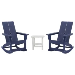 Emma And Oliver Set Of 2 Harmon Modern All-Weather Poly Resin Adirondack Rocking Chairs With Side Table For Outdoor Use -Home office GUEST a89a2668 c292 45c6 a876 5bb05c55e6d9