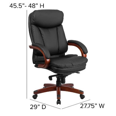 Emma And Oliver High Back Black LeatherSoft Synchro-Tilt Ergonomic Office Chair With Wood Base 3 Emma And Oliver High Back Black LeatherSoft Synchro-Tilt Ergonomic Office Chair With Wood Base - Image 3