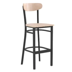 Emma And Oliver Industrial Barstool With Rolled Steel Frame And Solid Wood Seat - 500 Lbs. Static Weight Capacity -Home office GUEST a9812bb4 63dc 425e 92b6 165bd9815e65