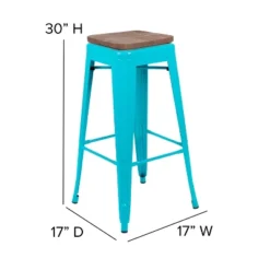 Emma And Oliver 30" High Metal Indoor Bar Stool With Wood Seat - Stackable Set Of 4 -Home office GUEST a9cb964e 0ea2 4011 ad89 cd0ab7c2eba3