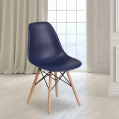Emma And Oliver Plastic Accent Dining Chair With Wooden Legs