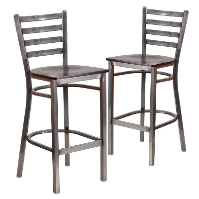 Emma And Oliver 2 Pack Clear Coated Ladder Back Metal Restaurant Barstool 8 Emma And Oliver 2 Pack Clear Coated Ladder Back Metal Restaurant Barstool - Image 8