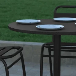 Emma And Oliver 31.5'' Round Aluminum Indoor-Outdoor Table With Base -Home office GUEST aa098d10 1311 4469 89f9 3e3aaae1f527