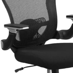 Emma And Oliver Mid-Back Black Mesh Swivel Ergonomic Office Chair - Height Adjustable Flip-Up Arms