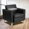 Emma And Oliver Black LeatherSoft Tablet Arm Chair, Tall Chrome Legs And Cup Holder