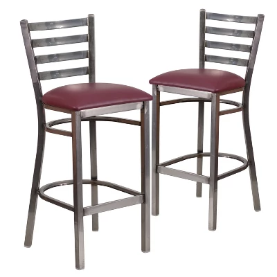 Emma And Oliver 2 Pack Clear Coated Ladder Back Metal Restaurant Barstool 11 Emma And Oliver 2 Pack Clear Coated Ladder Back Metal Restaurant Barstool - Image 11
