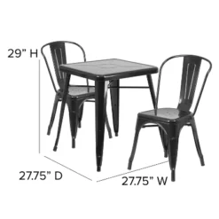 Emma And Oliver Commercial Grade 23.75" Square Metal Indoor-Outdoor Table Set W/ 2 Stack Chairs -Home office GUEST ad471c99 8687 452c 859f e9fdefaf2161