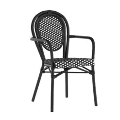 Emma & Oliver Colmar Indoor/Outdoor Stacking Thonet Bistro Style Chair With Arms, PE Rattan Seat And Finished Metal Frame -Home office GUEST ae09c433 f282 4d65 9988 522b55439f11