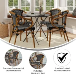 Emma & Oliver Soie Set Of Four Indoor/Outdoor Stacking Thonet Bistro Style Chairs With Arms, PE Rattan Seat And Bamboo Finished Metal Frame 22 Emma & Oliver Soie Set Of Four Indoor/Outdoor Stacking Thonet Bistro Style Chairs With Arms, PE Rattan Seat And Bamboo Finished Metal Frame -Home office GUEST ae33ddf1 cbb3 427c b7bf 82c10ff0708e