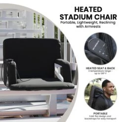 Emma And Oliver Extra Wide Foldable Reclining Heated Stadium Chair With Backpack Straps - Black -Home office GUEST ae85ff23 5076 4227 8de6 c24f0b036eaa
