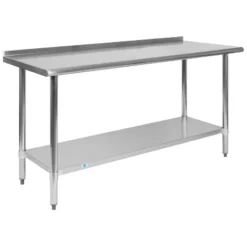 Emma And Oliver Stainless Steel 18 Gauge Prep And Work Table With Backsplash And Shelf, NSF -Home office GUEST ae8ec081 e819 4be7 ab27 0acf43d4f612