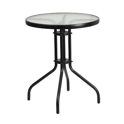 Emma And Oliver Three Piece Patio Table Set With Round Metal Frame Table With Tempered Glass Top And Two Flex Comfort Stacking Chairs 7 Emma And Oliver Three Piece Patio Table Set With Round Metal Frame Table With Tempered Glass Top And Two Flex Comfort Stacking Chairs - Image 7