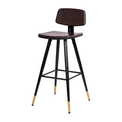 Emma And Oliver Set Of 2 Commercial Grade LeatherSoft Barstools With Gold Tipped Iron Legs 2 Emma And Oliver Set Of 2 Commercial Grade LeatherSoft Barstools With Gold Tipped Iron Legs - Image 2