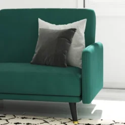 Emma And Oliver Premium Padded Upholstered Split Back Sofa Futon With Vertical Channel Tufting And Wooden Legs -Home office GUEST b17ea35e 18b7 4a5a 8ffd e03fb7932477