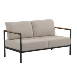 Emma And Oliver Aluminum Frame Loveseat With Teak Arm Accents And Plush Cushions -Home office GUEST b18b9f9f ebbf 467e 9399 5edd00af71e7