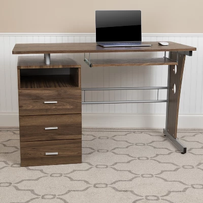 Emma And Oliver Desk With Three Drawer Single Pedestal And Pull-Out Keyboard Tray 1 Emma And Oliver Desk With Three Drawer Single Pedestal And Pull-Out Keyboard Tray