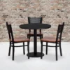 Emma And Oliver 30" Round Black Laminate Table Set, 3 Grid Back Metal Chairs