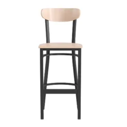 Emma And Oliver Industrial Barstool With Rolled Steel Frame And Solid Wood Seat - 500 Lbs. Static Weight Capacity -Home office GUEST b1e7c1c2 6c96 497b b1d8 fc77f2331310