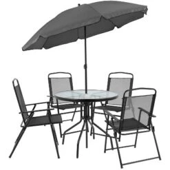 Emma And Oliver 6 Piece Patio Garden Set With Table, Umbrella And 4 Folding Chairs -Home office GUEST b1fe8fdb 0284 4ebe 8685 af8b14260d42