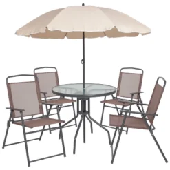 Emma And Oliver 6 Piece Patio Garden Set With Table, Umbrella And 4 Folding Chairs -Home office GUEST b3a14010 afd2 4386 b542 672cc1dd190c