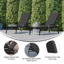 Emma And Oliver Set Of 2 Textilene Adjustable 5 Position Patio Chaise Lounge With Armrests And Metal Frame -Home office GUEST b3f48a26 4d67 41ea b101 2456761f1598
