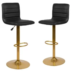 Emma And Oliver Modern Vinyl Adjustable Height Barstool With Horizontal Stitch Back, Set Of 2 -Home office GUEST b46ce1fb 2f73 4d13 9e76 5061c6f8ff02