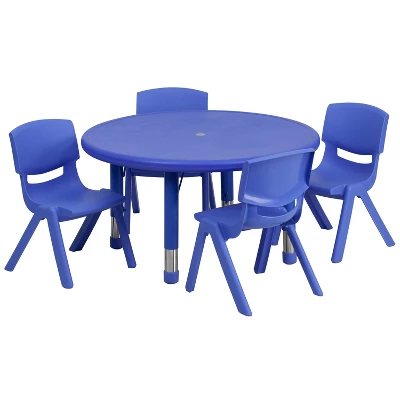 Emma And Oliver 33" Round Plastic Height Adjustable Activity Table Set With 4 Chairs 9 Emma And Oliver 33" Round Plastic Height Adjustable Activity Table Set With 4 Chairs - Image 9